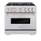 ZLINE 36 in. 5.2 cu. ft. Classic Dual Fuel Range with Gas Cooktop and Electric Convection Oven in Stainless Steel with 6 Brass Burners (CDR-BR-36) front, oven closed.