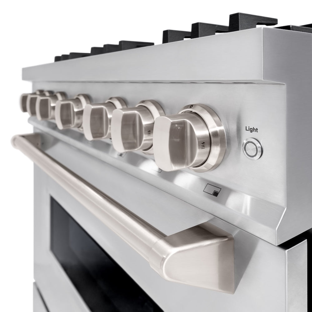 ZLINE 36 in. 5.2 cu. ft. Classic Dual Fuel Range with 6 Burner Gas Cooktop and Electric Convection Oven in Stainless Steel, Open Box-Good Condition