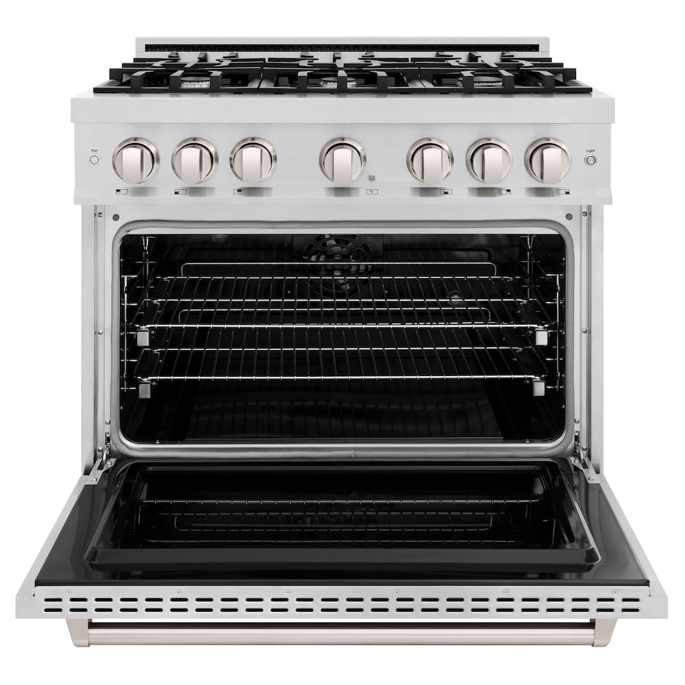 ZLINE 36 in. 5.2 cu. ft. Classic Dual Fuel Range with 6 Burner Gas Cooktop and Electric Convection Oven in Stainless Steel, Open Box-Good Condition