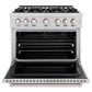 ZLINE 36 in. 5.2 cu. ft. Classic Dual Fuel Range with 6 Burner Gas Cooktop and Electric Convection Oven in Stainless Steel (CDR36) front, oven open.