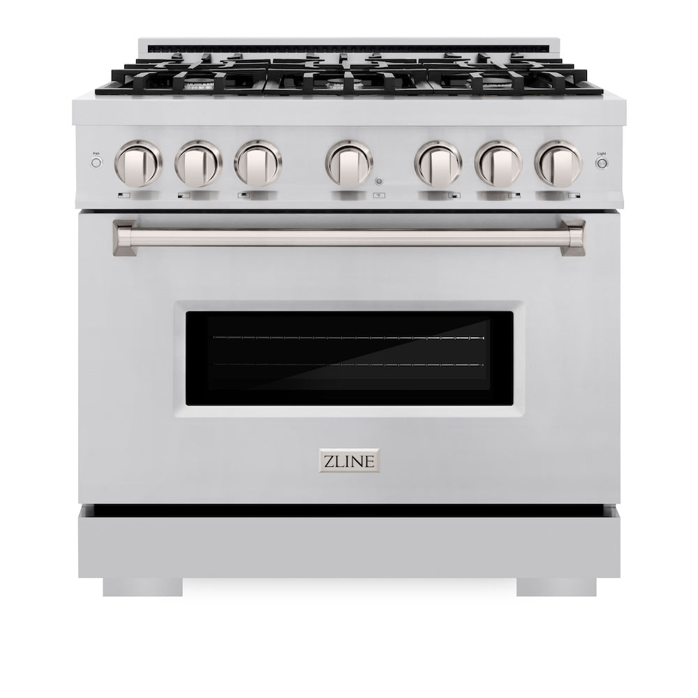 ZLINE 36 in. 5.2 cu. ft. Classic Dual Fuel Range with 6 Burner Gas Cooktop and Electric Convection Oven in Stainless Steel, Open Box-Good Condition
