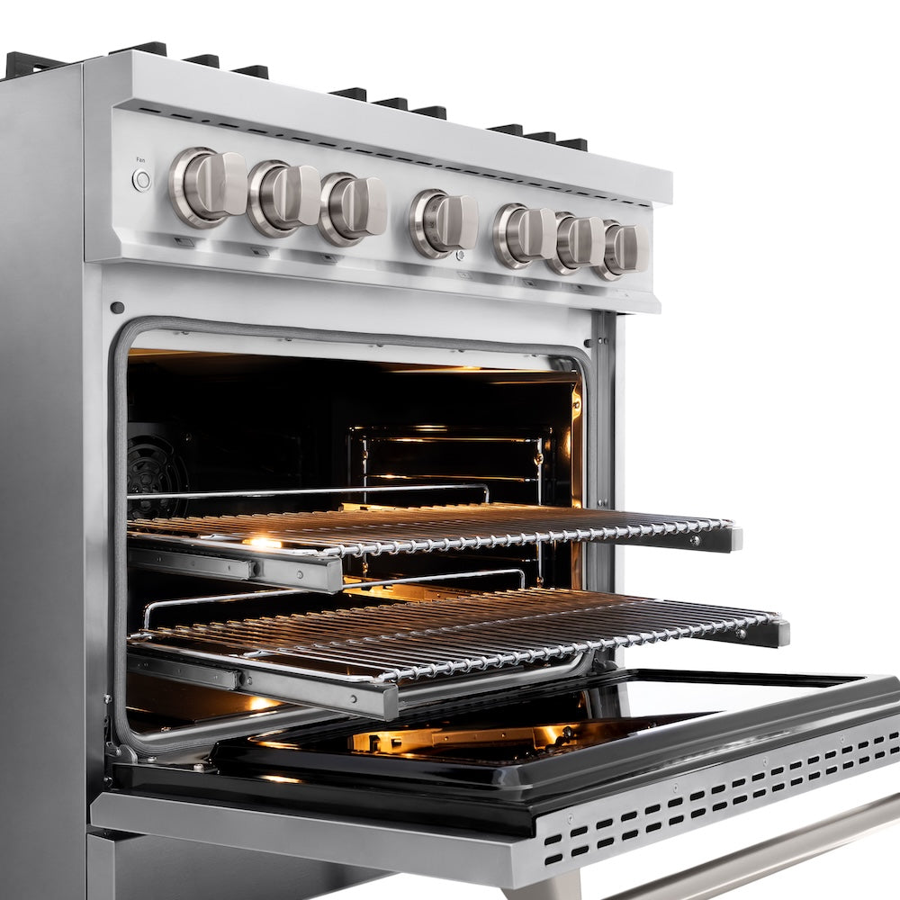ZLINE 36 in. 5.2 cu. ft. Classic Dual Fuel Range with 6 Burner Gas Cooktop and Electric Convection Oven in Stainless Steel, Open Box-Good Condition