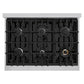 ZLINE 36 in. 5.2 cu. ft. Classic Dual Fuel Range with 6 Burner Gas Cooktop and Electric Convection Oven in Stainless Steel (CDR36) top-down, above cooktop.