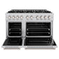 ZLINE 48 in. 6.7 cu. ft. Classic Double Oven Dual Fuel Range with 8 Burner Gas Cooktop in Stainless Steel (CDR48) front, oven open.