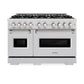 ZLINE 48 in. 6.7 cu. ft. Classic Double Oven Dual Fuel Range with 8 Burner Gas Cooktop in Stainless Steel (CDR48) front, oven closed.