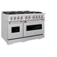 ZLINE 48 in. 6.7 cu. ft. Classic Double Oven Dual Fuel Range with 8 Burner Gas Cooktop in Stainless Steel (CDR48) side, oven closed.