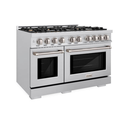 ZLINE 48 in. 6.7 cu. ft. Select Double Oven Dual Fuel Range in Stainless Steel with 8 Brass Burners, Open Box-Great Condition