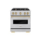 ZLINE Autograph Edition 30 in. 4.2 cu. ft. Classic Dual Fuel Range with 4 Burner Gas Cooktop and Electric Convection Oven in Stainless Steel with Champagne Bronze Accents, Open Box-Great Condition