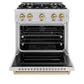 ZLINE Autograph Edition 30 in. 4.2 cu. ft. Classic Dual Fuel Range with 4 Burner Gas Cooktop and Electric Convection Oven in Stainless Steel with Champagne Bronze Accents, Open Box-Great Condition