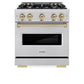 ZLINE Autograph Edition 30 in. 4.2 cu. ft. Classic Dual Fuel Range with 4 Burner Gas Cooktop and Electric Convection Oven in Stainless Steel with Champagne Bronze Accents, Open Box-Great Condition