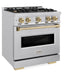 ZLINE Autograph Edition 30 in. 4.2 cu. ft. Classic Dual Fuel Range with 4 Burner Gas Cooktop and Electric Convection Oven in Stainless Steel with Champagne Bronze Accents, Open Box-Great Condition