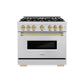 ZLINE Autograph Edition 36 in. 5.2 cu. ft. Classic Dual Fuel Range with 6 Burner Gas Cooktop and Electric Convection Oven in Stainless Steel with Champagne Bronze Accents, Open Box-Great Condition
