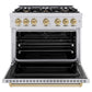 ZLINE Autograph Edition 36 in. 5.2 cu. ft. Classic Dual Fuel Range with 6 Burner Gas Cooktop and Electric Convection Oven in Stainless Steel with Champagne Bronze Accents, Open Box-Good Condition