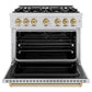 ZLINE Autograph Edition 36 in. 5.2 cu. ft. Classic Dual Fuel Range with 6 Burner Gas Cooktop and Electric Convection Oven in Stainless Steel with Champagne Bronze Accents, Open Box-Great Condition
