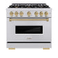 ZLINE Autograph Edition 36 in. 5.2 cu. ft. Classic Dual Fuel Range with 6 Burner Gas Cooktop and Electric Convection Oven in Stainless Steel with Champagne Bronze Accents, Open Box-Good Condition