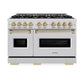 ZLINE Autograph Edition 48 in. 6.7 cu. ft. Classic Double Oven Dual Fuel Range with 8 Burner Gas Cooktop in Stainless Steel and Champagne Bronze Accents, Open Box-Great Condition