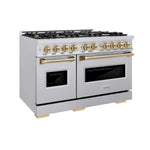 ZLINE Autograph Edition 48 in. 6.7 cu. ft. Classic Double Oven Dual Fuel Range with 8 Burner Gas Cooktop in Stainless Steel and Champagne Bronze Accents (CDRZ-48-CB)