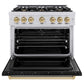 ZLINE Autograph Edition 36 in. 5.2 cu. ft. Classic Dual Fuel Range with 6 Burner Gas Cooktop and Electric Convection Oven in Stainless Steel with Black Matte Door and Champagne Bronze Accents, Open Box-Good Condition