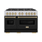 ZLINE Autograph Edition 48 in. 6.7 cu. ft. Classic Double Oven Dual Fuel Range with 8 Burner Gas Cooktop in Stainless Steel with Black Matte Doors and Champagne Bronze Accents, Open Box-Good Condition