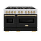 ZLINE Autograph Edition 48 in. 6.7 cu. ft. Classic Double Oven Dual Fuel Range with 8 Burner Gas Cooktop in Stainless Steel with Black Matte Doors and Champagne Bronze Accents, Open Box-Great Condition