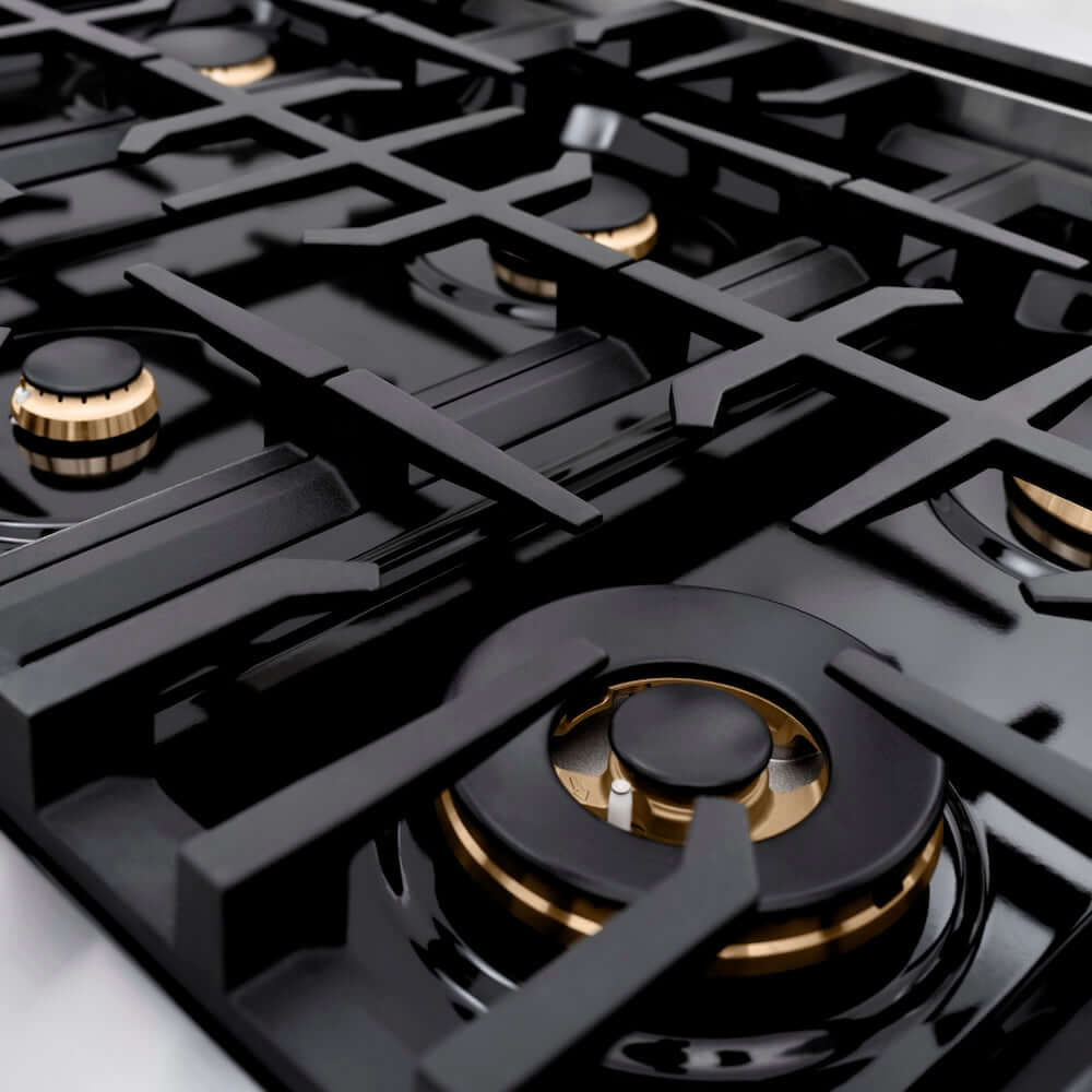 ZLINE Autograph Edition 48 in. 6.7 cu. ft. Classic Double Oven Dual Fuel Range with 8 Burner Gas Cooktop in Stainless Steel with Black Matte Doors and Champagne Bronze Accents, Open Box-Good Condition