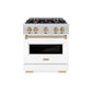 ZLINE Autograph Edition 30 in. 4.2 cu. ft. Classic Dual Fuel Range with 4 Burner Gas Cooktop and Electric Convection Oven in Stainless Steel with White Matte Door and Champagne Bronze Accents, Open Box-Great Condition