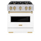 ZLINE Autograph Edition 30 in. 4.2 cu. ft. Classic Dual Fuel Range with 4 Burner Gas Cooktop and Electric Convection Oven in Stainless Steel with White Matte Door and Champagne Bronze Accents, Open Box-Good Condition