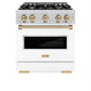 ZLINE Autograph Edition 30 in. 4.2 cu. ft. Classic Dual Fuel Range with 4 Burner Gas Cooktop and Electric Convection Oven in Stainless Steel with White Matte Door and Champagne Bronze Accents, Open Box-Great Condition