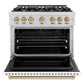 ZLINE Autograph Edition 36 in. 5.2 cu. ft. Classic Dual Fuel Range with 6 Burner Gas Cooktop and Electric Convection Oven in Stainless Steel with White Matte Door and Champagne Bronze Accents, Open Box-Great Condition
