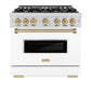ZLINE Autograph Edition 36 in. 5.2 cu. ft. Classic Dual Fuel Range with 6 Burner Gas Cooktop and Electric Convection Oven in Stainless Steel with White Matte Door and Champagne Bronze Accents, Open Box-Great Condition