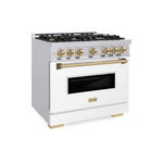 ZLINE Autograph Edition 36 in. 5.2 cu. ft. Classic Dual Fuel Range with 6 Burner Gas Cooktop and Electric Convection Oven in Stainless Steel with White Matte Door and Champagne Bronze Accents, Open Box-Good Condition