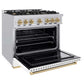 ZLINE Autograph Edition 36 in. 5.2 cu. ft. Classic Dual Fuel Range with 6 Burner Gas Cooktop and Electric Convection Oven in Stainless Steel with White Matte Door and Champagne Bronze Accents, Open Box-Good Condition