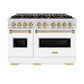 ZLINE Autograph Edition 48 in. 6.7 cu. ft. Classic Double Oven Dual Fuel Range with 8 Burner Gas Cooktop in Stainless Steel with White Matte Doors and Champagne Bronze Accents, Open Box-Great Condition