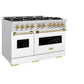 ZLINE Autograph Edition 48 in. 6.7 cu. ft. Classic Double Oven Dual Fuel Range with 8 Burner Gas Cooktop in Stainless Steel with White Matte Doors and Champagne Bronze Accents, Open Box-Great Condition