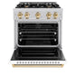ZLINE Autograph Edition 30 in. 4.2 cu. ft. Classic Dual Fuel Range with 4 Burner Gas Cooktop and Electric Convection Oven in Stainless Steel with White Matte Door and Polished Gold Accents, Open Box-Great Condition