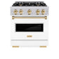 ZLINE Autograph Edition 30 in. 4.2 cu. ft. Classic Dual Fuel Range with 4 Burner Gas Cooktop and Electric Convection Oven in Stainless Steel with White Matte Door and Polished Gold Accents, Open Box-Good Condition