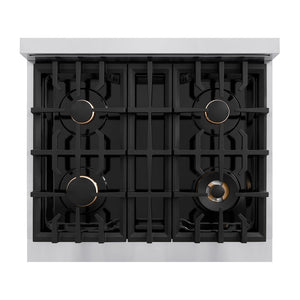 ZLINE Autograph Edition 30 in. 4.2 cu. ft. Classic Dual Fuel Range with 4 Burner Gas Cooktop and Electric Convection Oven in Stainless Steel with White Matte Door and Polished Gold Accents, Open Box-Great Condition