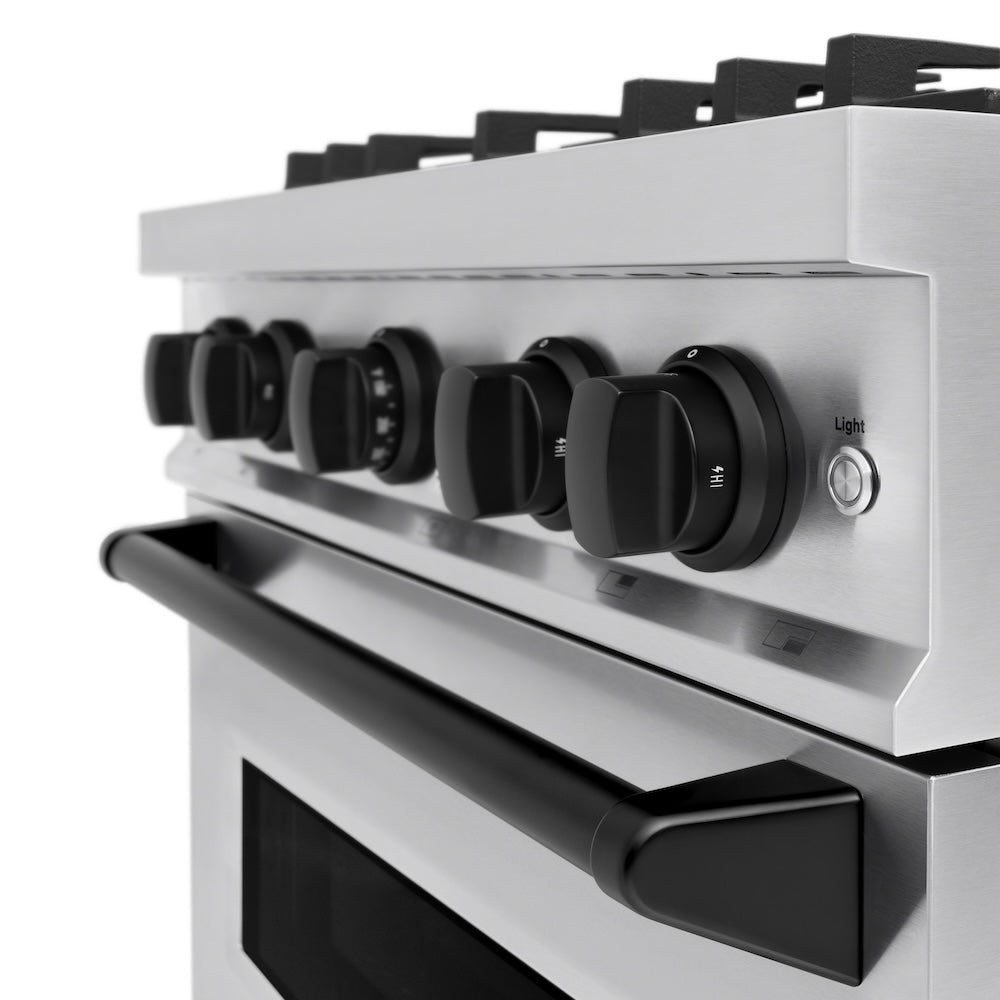 ZLINE Autograph Edition 30 in. 4.2 cu. ft. Classic Dual Fuel Range with 4 Burner Gas Cooktop and Electric Convection Oven in Stainless Steel with Matte Black Accents, Open Box-Great Condition