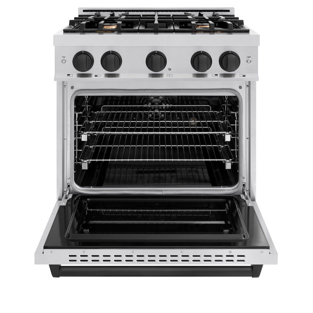 ZLINE Autograph Edition 30 in. 4.2 cu. ft. Classic Dual Fuel Range with 4 Burner Gas Cooktop and Electric Convection Oven in Stainless Steel with Matte Black Accents, Open Box-Great Condition