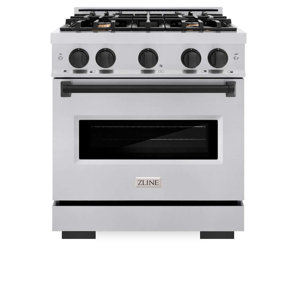 ZLINE Autograph Edition 30 in. 4.2 cu. ft. Classic Dual Fuel Range with 4 Burner Gas Cooktop and Electric Convection Oven in Stainless Steel with Matte Black Accents, Open Box-Good Condition