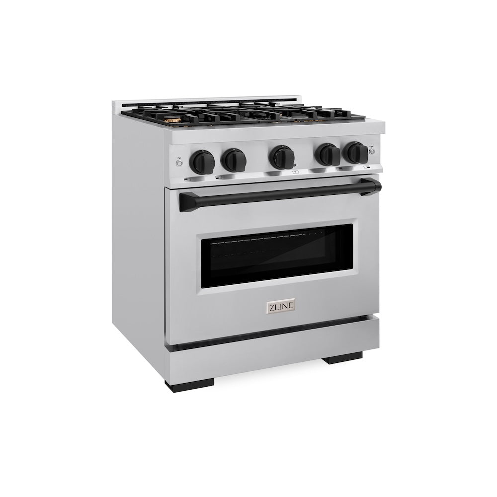 ZLINE Autograph Edition 30 in. 4.2 cu. ft. Classic Dual Fuel Range with 4 Burner Gas Cooktop and Electric Convection Oven in Stainless Steel with Matte Black Accents, Open Box-Great Condition