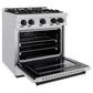 ZLINE Autograph Edition 30 in. 4.2 cu. ft. Classic Dual Fuel Range with 4 Burner Gas Cooktop and Electric Convection Oven in Stainless Steel with Matte Black Accents (CDRZ-30-MB) side, open.