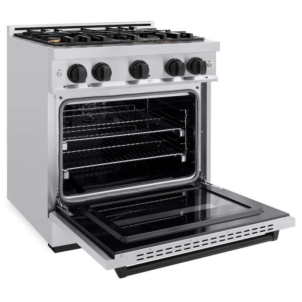 ZLINE Autograph Edition 30 in. 4.2 cu. ft. Classic Dual Fuel Range with 4 Burner Gas Cooktop and Electric Convection Oven in Stainless Steel with Matte Black Accents, Open Box-Great Condition