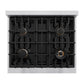ZLINE Autograph Edition 30 in. 4.2 cu. ft. Classic Dual Fuel Range with 4 Burner Gas Cooktop and Electric Convection Oven in Stainless Steel with Matte Black Accents (CDRZ-30-MB) top-down, above cooktop.