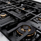 ZLINE Autograph Edition 36 in. 5.2 cu. ft. Classic Dual Fuel Range with 6 Burner Gas Cooktop and Electric Convection Oven in Stainless Steel with Matte Black Accents (CDRZ-36-MB) close-up detail, dual function burner.