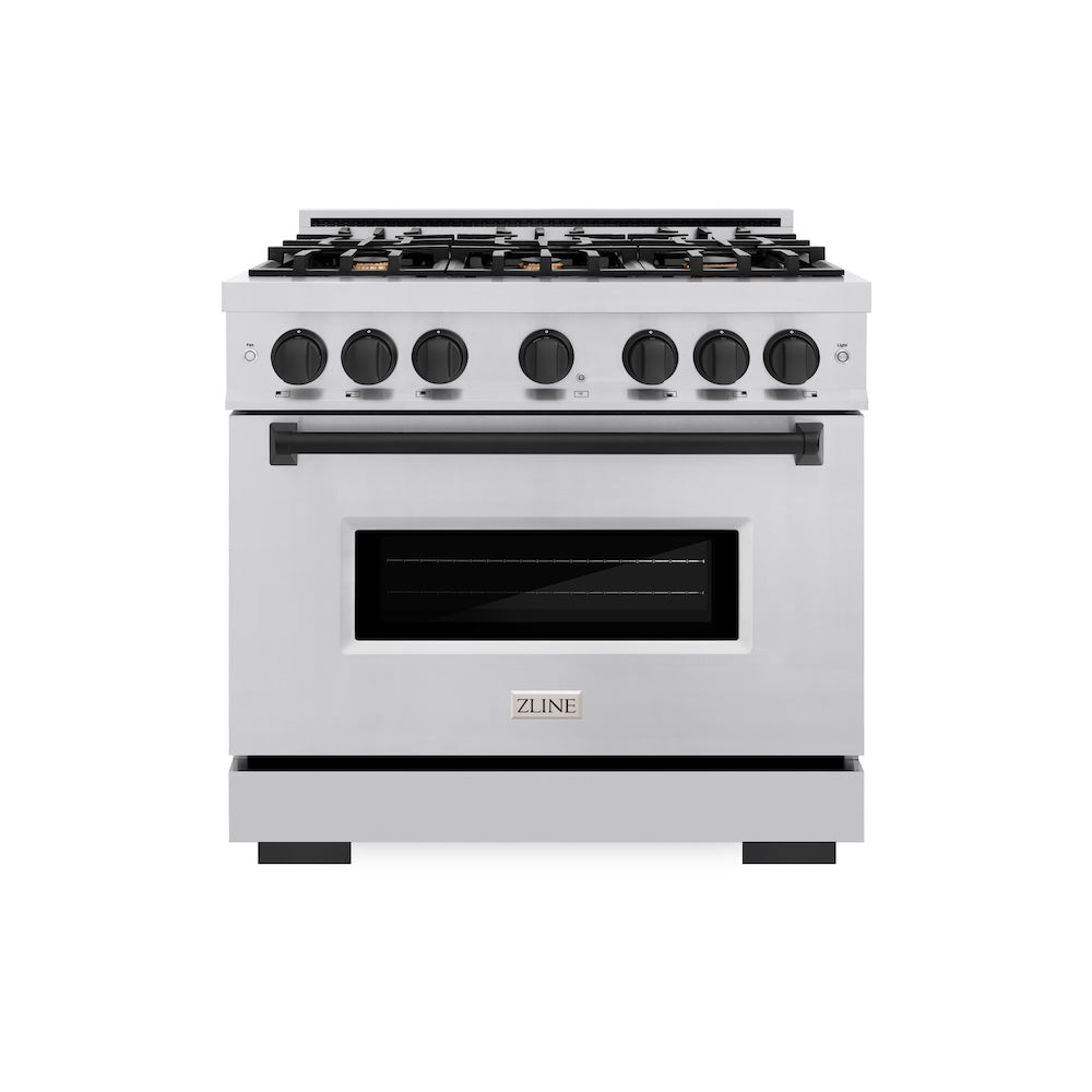 ZLINE Autograph Edition 36 in. 5.2 cu. ft. Classic Dual Fuel Range with 6 Burner Gas Cooktop and Electric Convection Oven in Stainless Steel with Matte Black Accents, Open Box-Great Condition