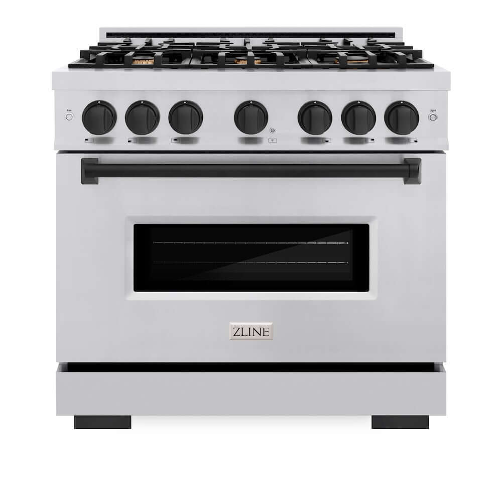 ZLINE Autograph Edition 36 in. 5.2 cu. ft. Classic Dual Fuel Range with 6 Burner Gas Cooktop and Electric Convection Oven in Stainless Steel with Matte Black Accents, Open Box-Good Condition