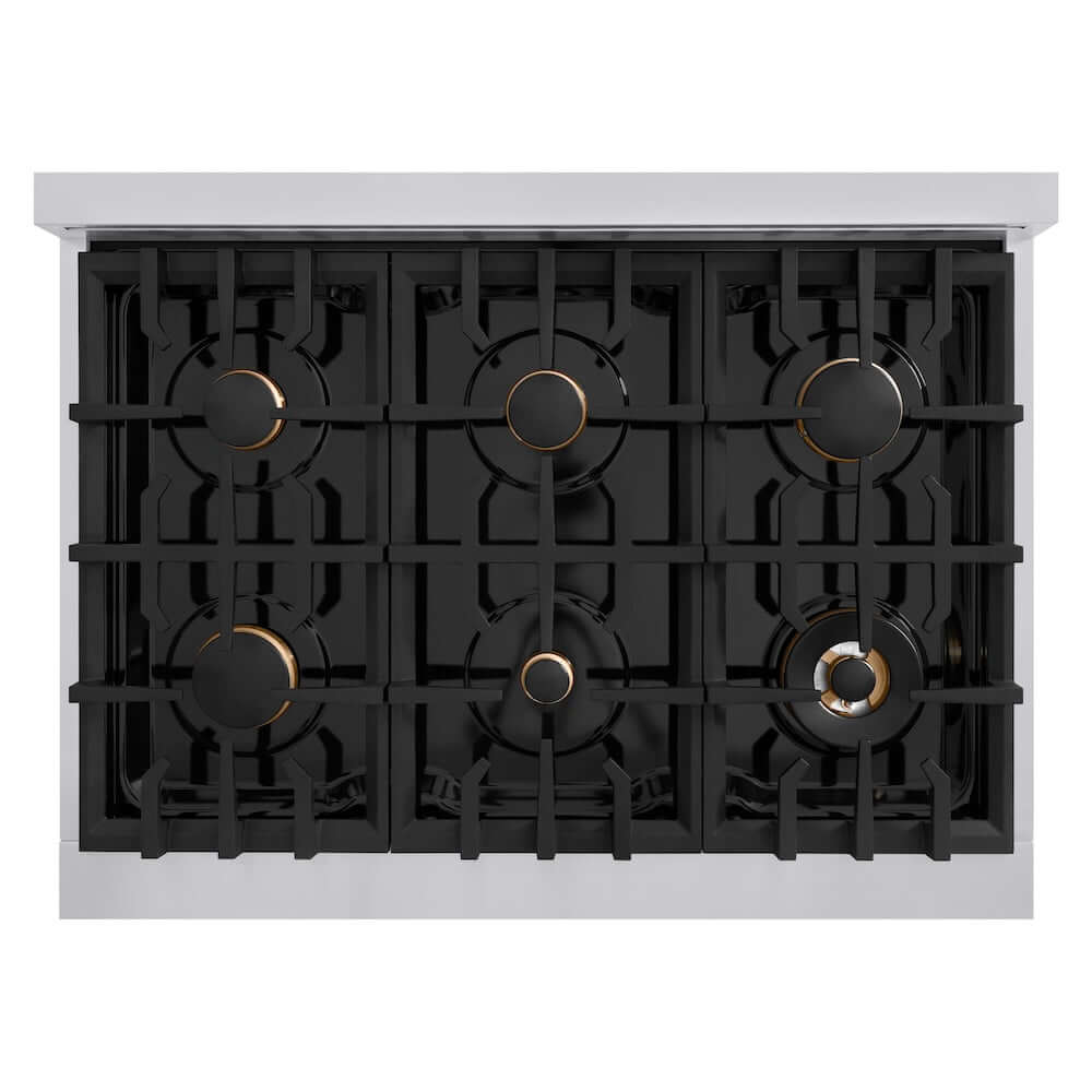 ZLINE Autograph Edition 36 in. 5.2 cu. ft. Classic Dual Fuel Range with 6 Burner Gas Cooktop and Electric Convection Oven in Stainless Steel with Matte Black Accents, Open Box-Good Condition