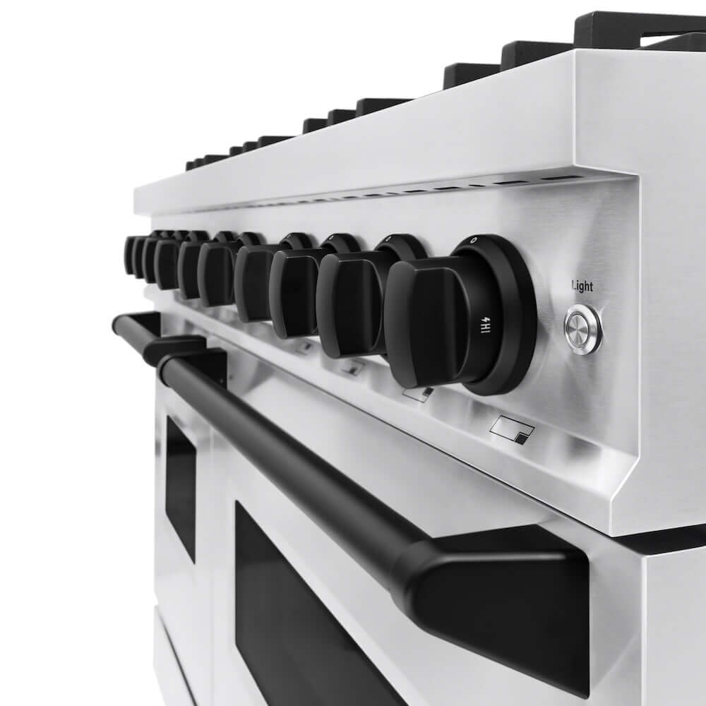 ZLINE Autograph Edition 48 in. 6.7 cu. ft. Classic Double Oven Dual Fuel Range with 8 Burner Gas Cooktop in Stainless Steel and Matte Black Accents, Open Box-Good Condition