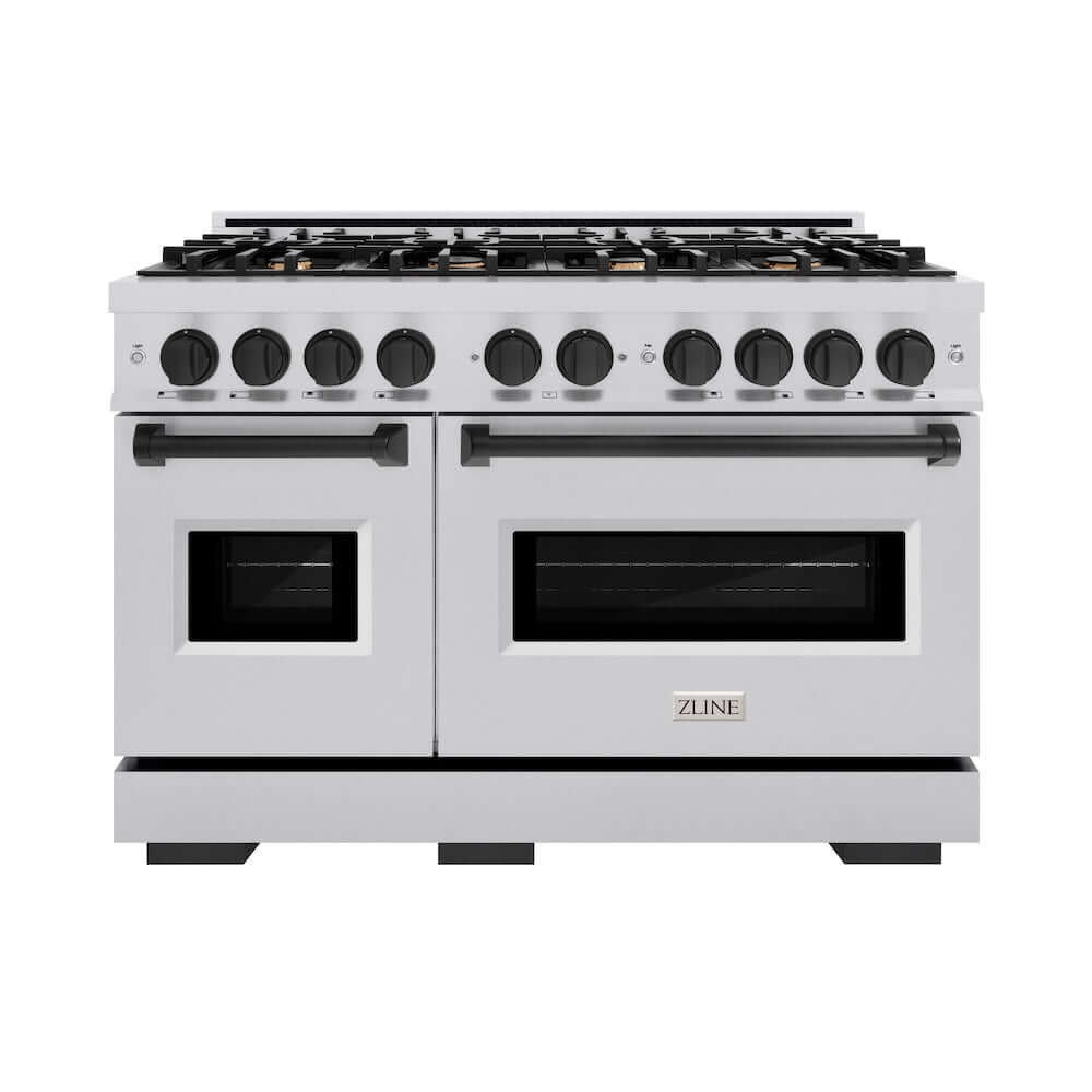 ZLINE Autograph Edition 48 in. 6.7 cu. ft. Classic Double Oven Dual Fuel Range with 8 Burner Gas Cooktop in Stainless Steel and Matte Black Accents, Open Box-Good Condition